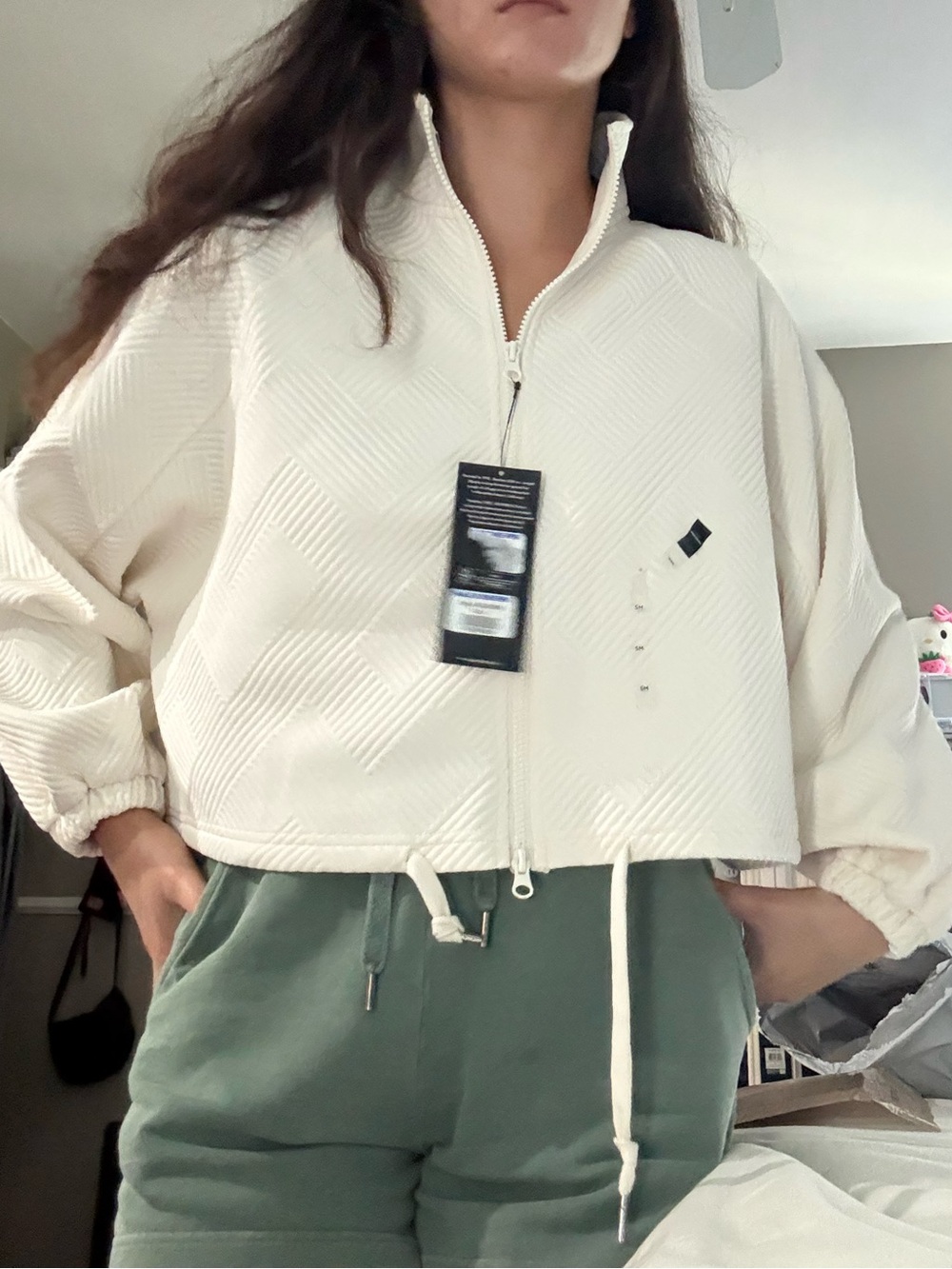 Skechers Ivory Textured Cropped Bomber Jacket